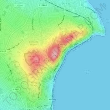Carte topographique Killiney Hill, altitude, relief