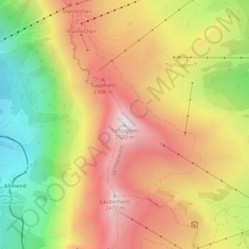 Carte topographique Tschuggen, altitude, relief