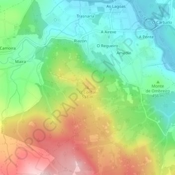 Carte topographique O Cordal, altitude, relief