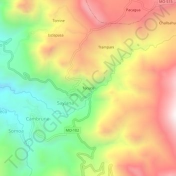 Carte topographique Tocuco, altitude, relief