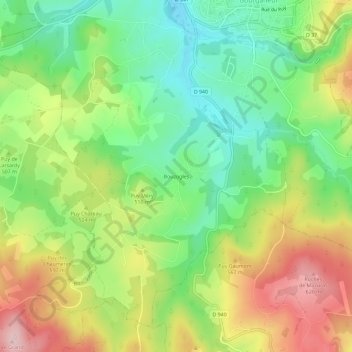 Carte topographique Bouzogles, altitude, relief