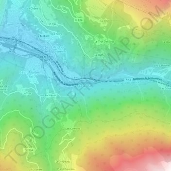 Carte topographique La Saussaz, altitude, relief