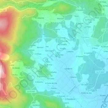 Carte topographique Pazos, altitude, relief