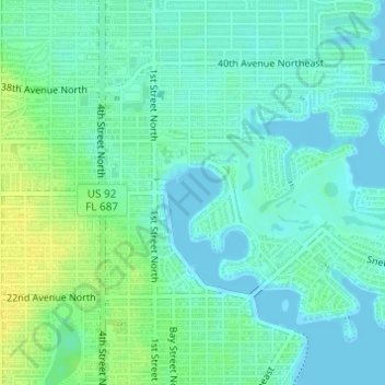 Carte topographique Coffee Pot Bayou, altitude, relief