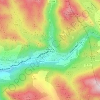 Carte topographique Villaseca de Laciana, altitude, relief