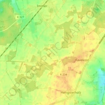 Carte topographique Hestern, altitude, relief