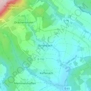 Carte topographique Birlenbach, altitude, relief