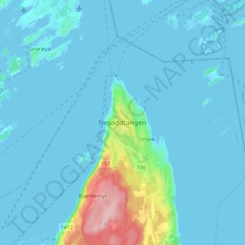 Carte topographique Nesoddtangen, altitude, relief
