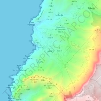 Carte topographique Alojera, altitude, relief