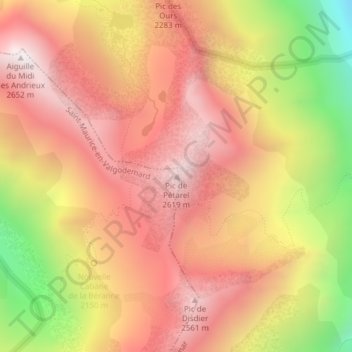 Carte topographique Pic de Pétarel, altitude, relief