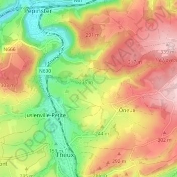 Carte topographique Sur les Trihes, altitude, relief