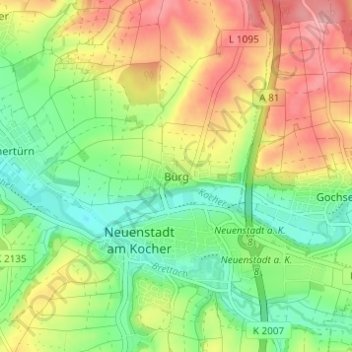 Carte topographique Bürg, altitude, relief