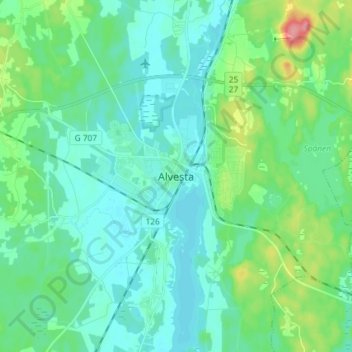 Carte topographique Alvesta, altitude, relief