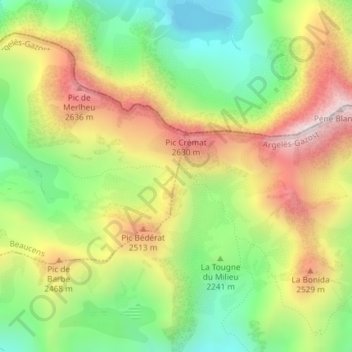 Carte topographique Col d'Aoube, altitude, relief