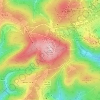 Carte topographique Kahler Asten, altitude, relief