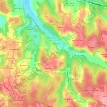 Carte topographique La Renaudie, altitude, relief