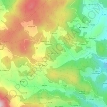 Carte topographique Martinangues, altitude, relief