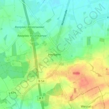 Carte topographique Herbern, altitude, relief