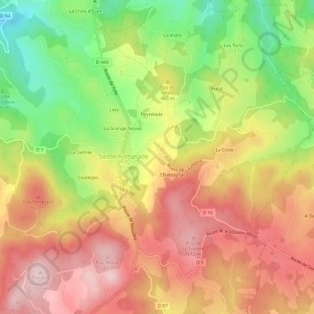 Carte topographique Laubertie, altitude, relief