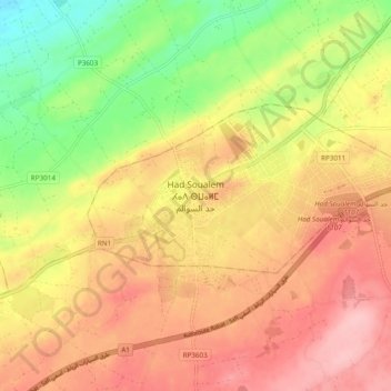 Carte topographique Had Soualem, altitude, relief