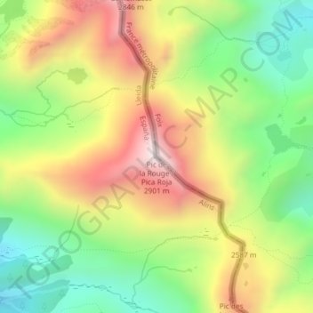 Carte topographique Pic de la Soucarrane ou de la Rouge, altitude, relief