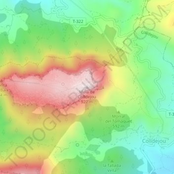 Carte topographique Mola de Colldejou, altitude, relief