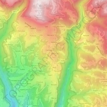 Carte topographique Melotti, altitude, relief