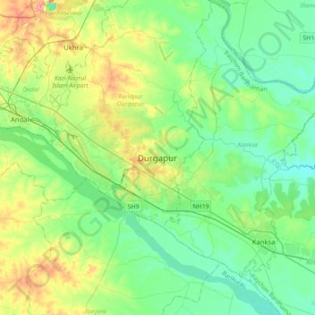 Carte topographique Durgapur, altitude, relief