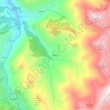 Carte topographique Valdició, altitude, relief