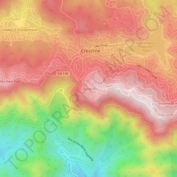 Carte topographique Skyland, altitude, relief