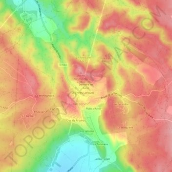 Carte topographique Derrière les Aires, altitude, relief