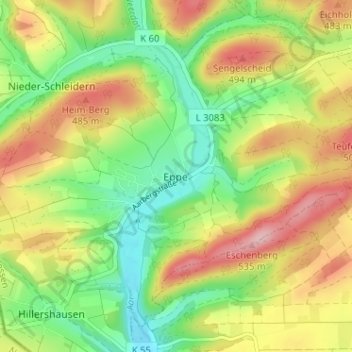 Carte topographique Eppe, altitude, relief