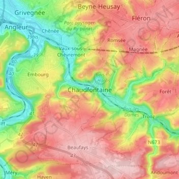 Carte topographique Chaudfontaine, altitude, relief