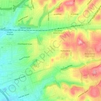 Carte topographique South Encanto, altitude, relief