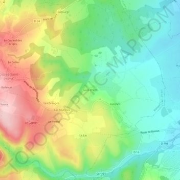 Carte topographique Saint-Priest, altitude, relief