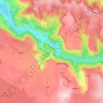 Carte topographique Les Coudols, altitude, relief