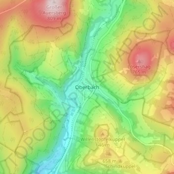 Carte topographique Oberbach, altitude, relief