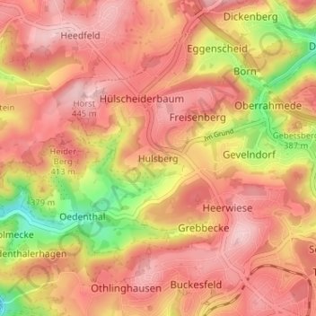Carte topographique Hulsberg, altitude, relief