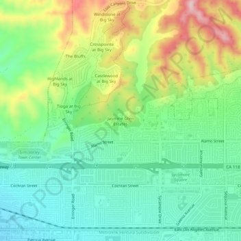 Carte topographique Jasmine Glen Estates, altitude, relief