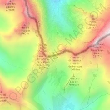 Carte topographique Col de Fenestre, altitude, relief