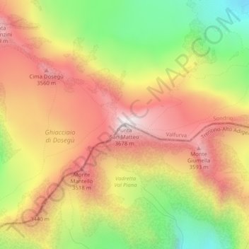Carte topographique Punta San Matteo, altitude, relief