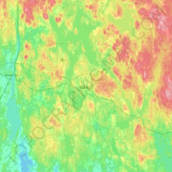 Carte topographique Växjö, altitude, relief