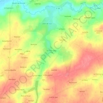 Carte topographique Talverne Saint-Yvy, altitude, relief