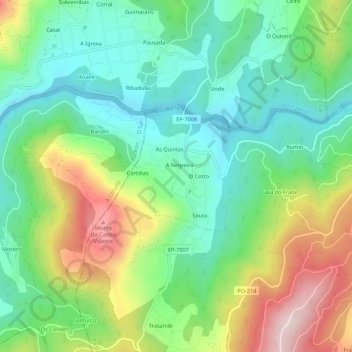 Carte topographique Paraño, altitude, relief