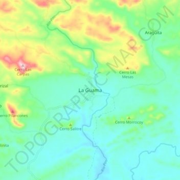 Carte topographique La Guama, altitude, relief