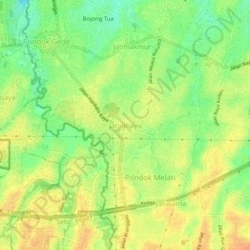 Carte topographique Jatirahayu, altitude, relief