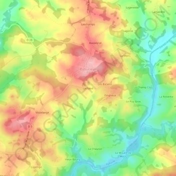 Carte topographique Lachaud, altitude, relief