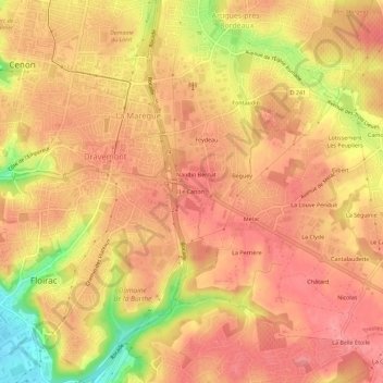 Carte topographique Le Canon, altitude, relief