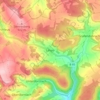 Carte topographique Lösau, altitude, relief