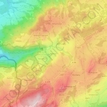 Carte topographique Bieslings, altitude, relief
